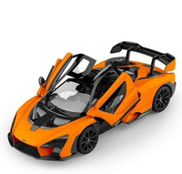 Orange and black sports car model on a white background