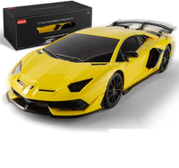 Yellow sports car model with black interior on a white background