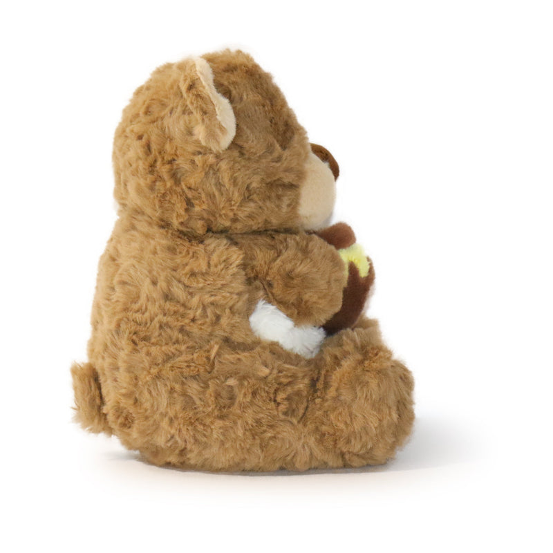 Brown teddy bear sitting on a white background