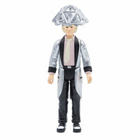 Toy figure in a silver and black outfit with a diamond-shaped helmet on a white background