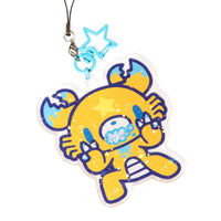 Cartoon crab character phone charm with blue accents on a white background