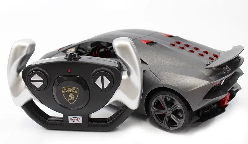 Lamborghini remote control car and steering wheel on a white background