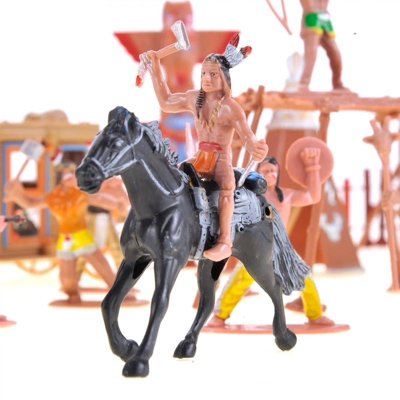 Indian horse rider figure with tomahawk from the Wild West playset.