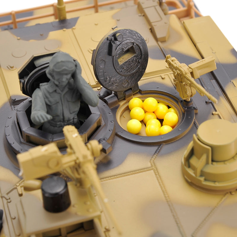 Model tank with figures and ammunition on a white background