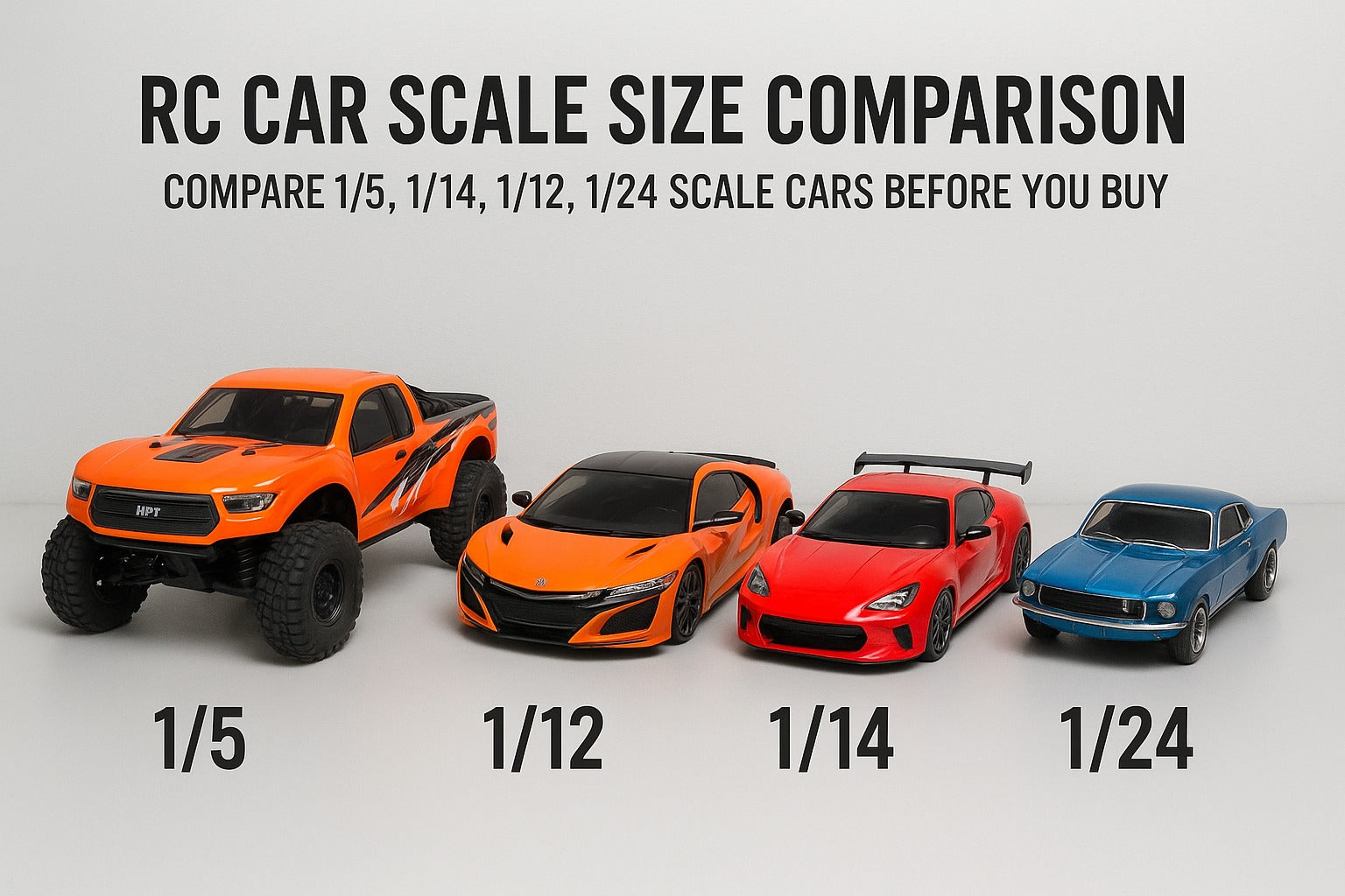 RC Car Scale Size Comparison: Compare 1/5, 1/14, 1/12, 1/24 Scale Cars ...