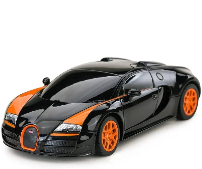 Black and orange sports car model on a white background