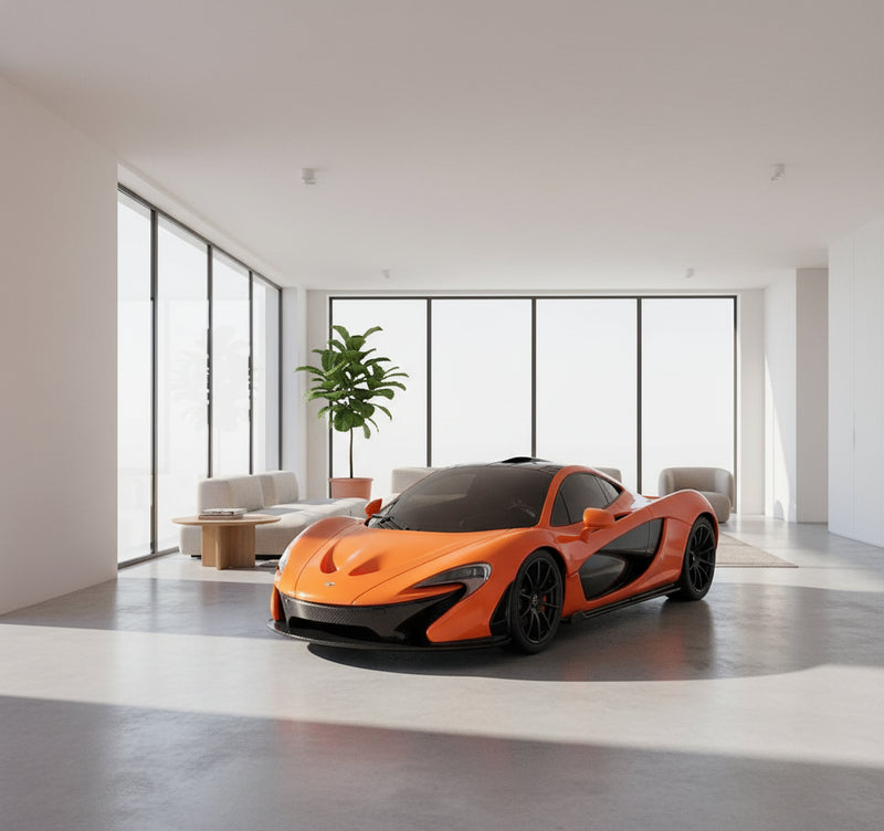 Orange sports car model on a white background