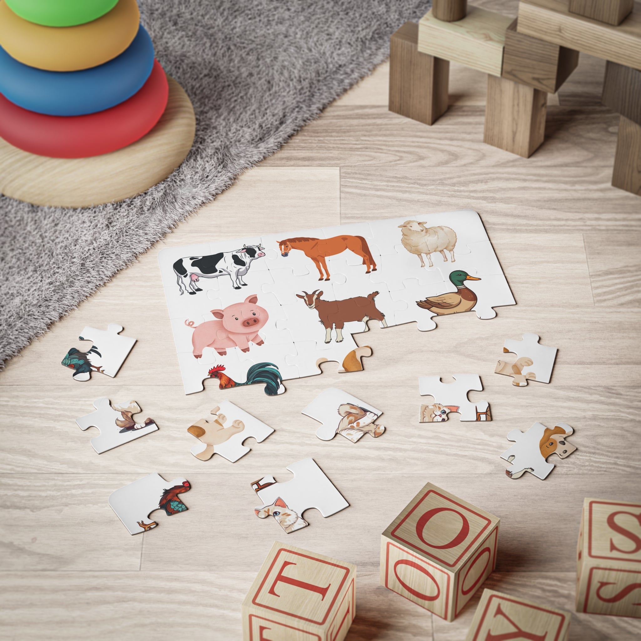 Kids' Animal Puzzle, 30-Piece Farm Fun, Educational Toy, Baby Shower Gift, Animal Learning, Children's Activity