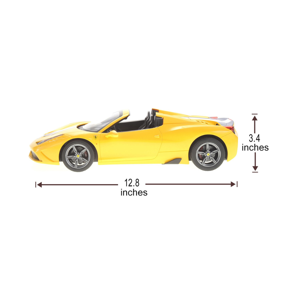 Ferrari 458 RC Car with Working LED Lights, 1:14 Scale, Convertible Roof, Yellow