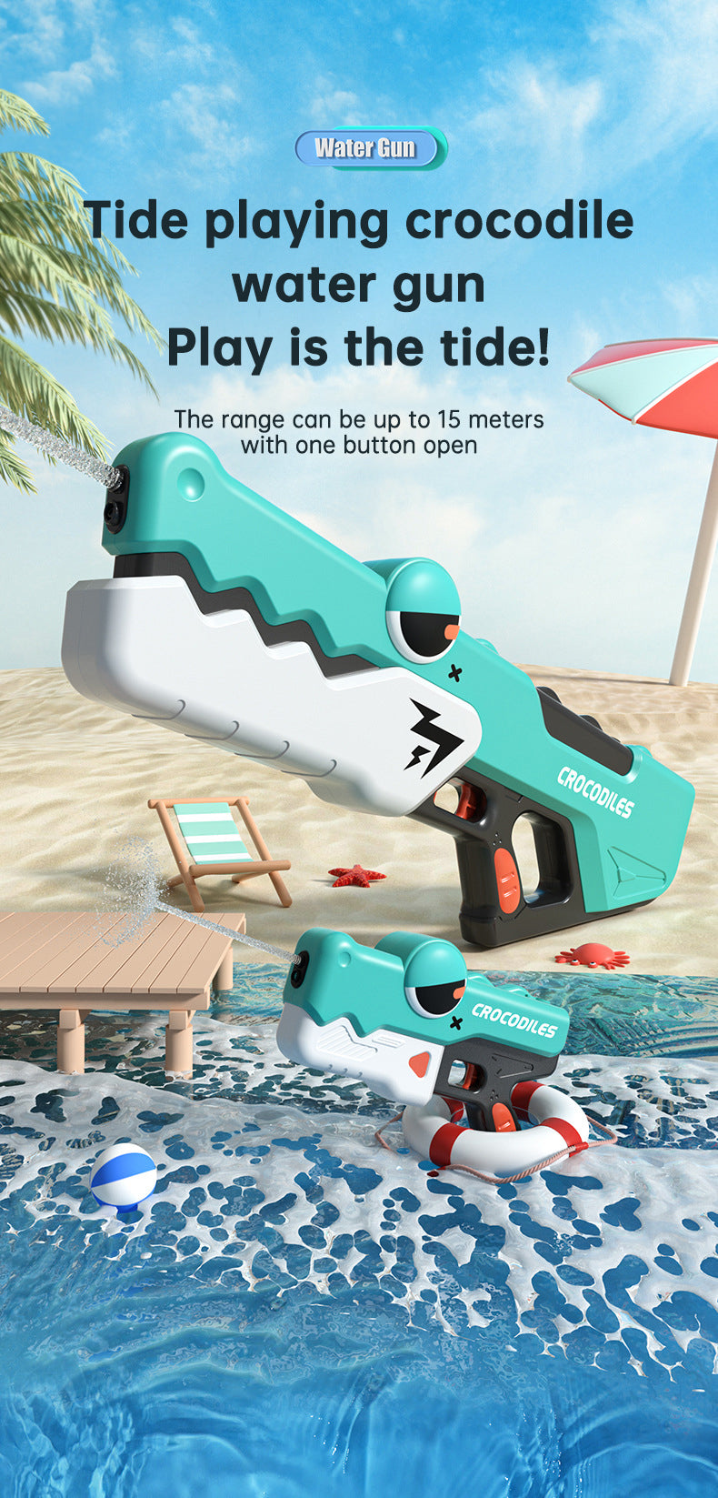 Cute Crocodile Electric Water Gun — Automatic Summer Squirt Toy for Kids