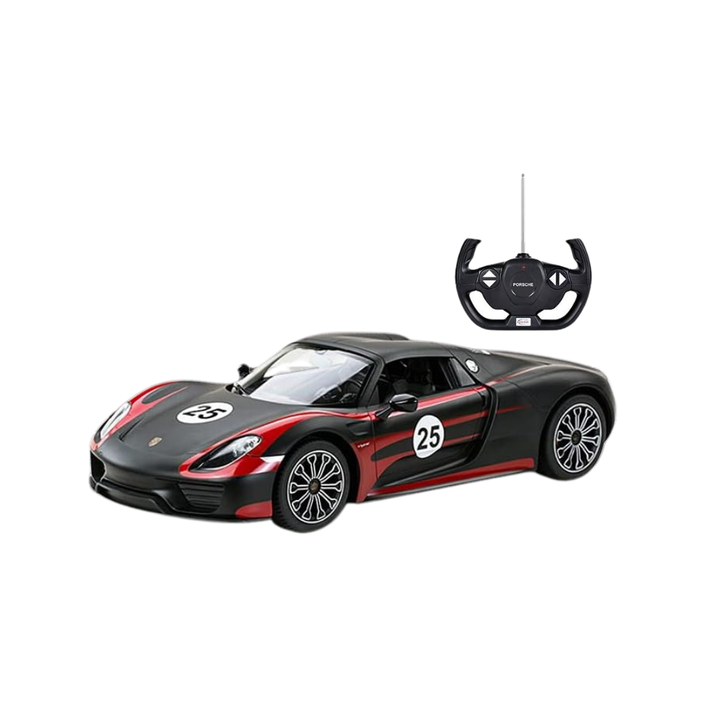 Porsche 918 Spyder RC Car with LED Lights, 1:14 Scale Model, Black