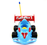 Toy Formula 1 car with a remote control on a white background
