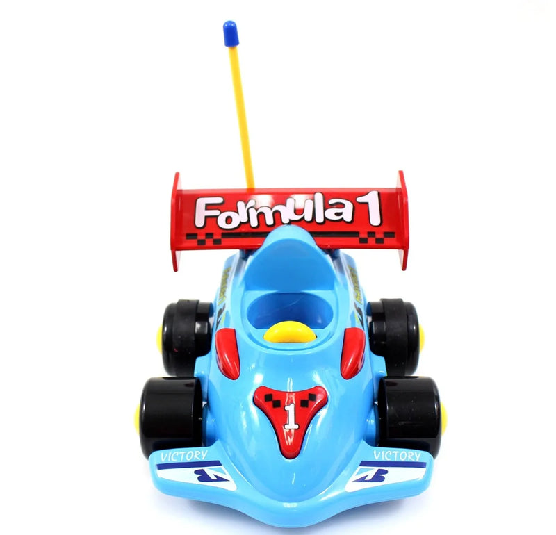 Toy Formula 1 car with a remote control on a white background