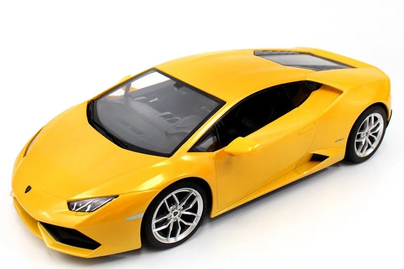 Yellow toy car on a white background