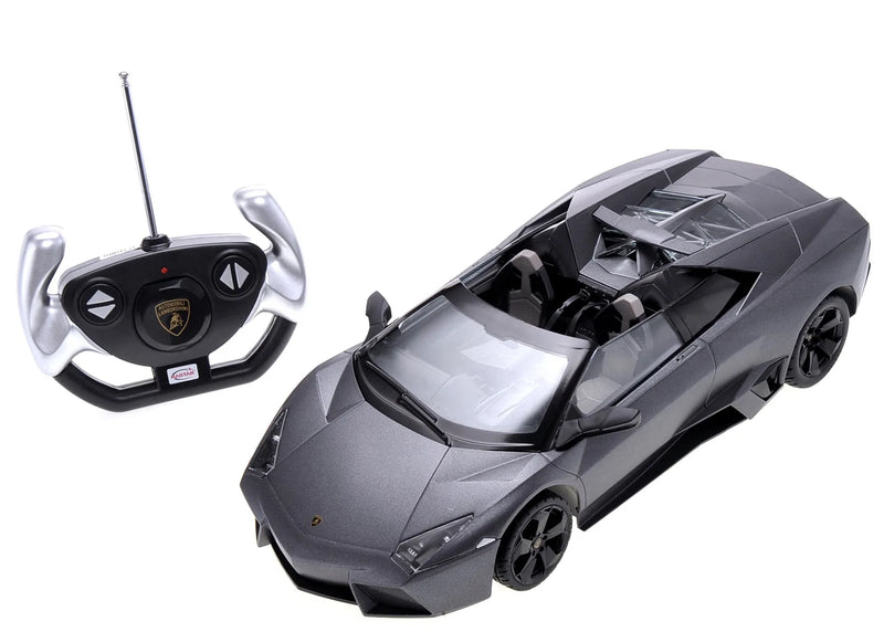 Gray toy sports car with remote control on a white background