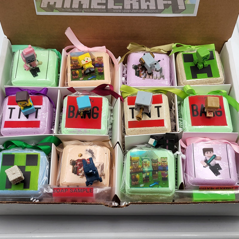 Pack of 12 Kids Bath Bombs with MineCrafter Toys Inside  Natural Ingredients