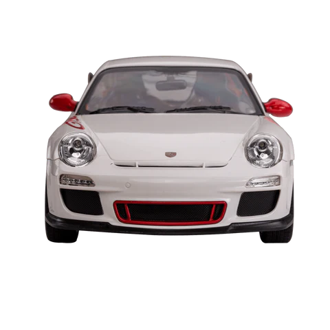 White sports car with red accents on a white background