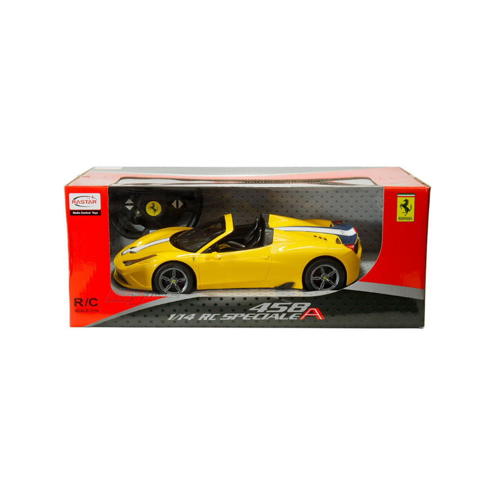 Ferrari 458 RC Car with Working LED Lights, 1:14 Scale, Convertible Roof, Yellow