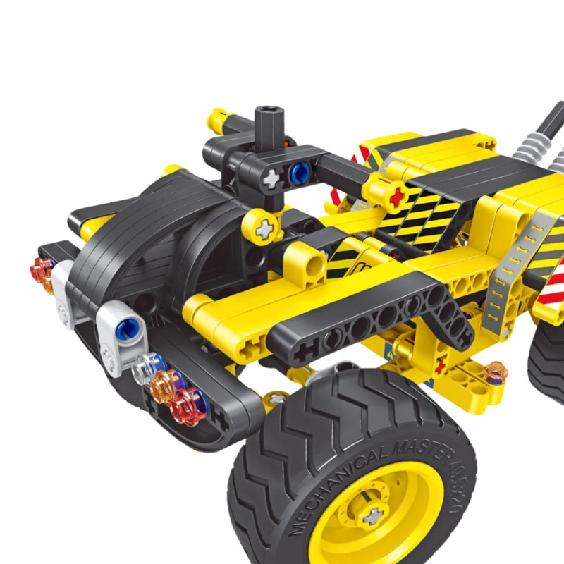 Close-up of 2-in-1 Mechanical Master building set, showing detailed parts and construction features.