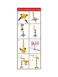 Installation instructions for a toy crane set on a white background