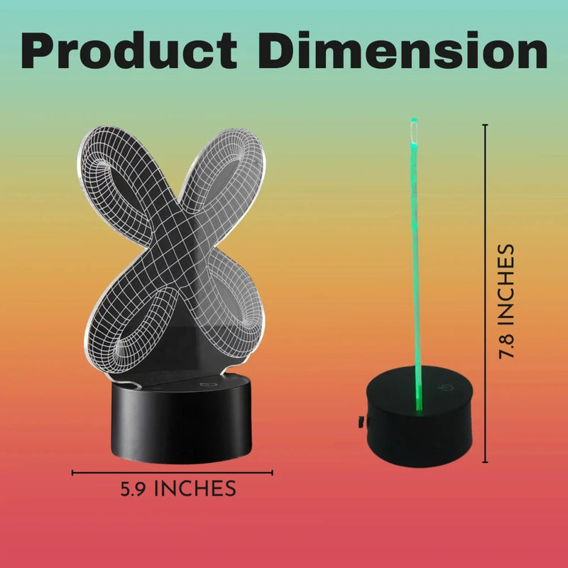 Product dimensions of 3D LED light: 5.9 inches width and 7.8 inches height.