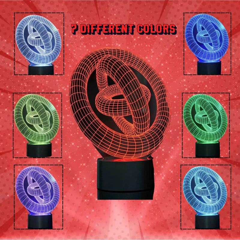 3D LED night light with 7 different color options including red, green, and blue