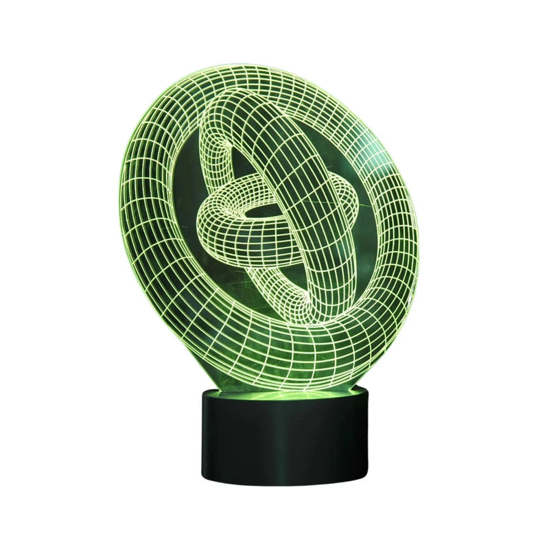 3D LED night light with a green wireframe knot design