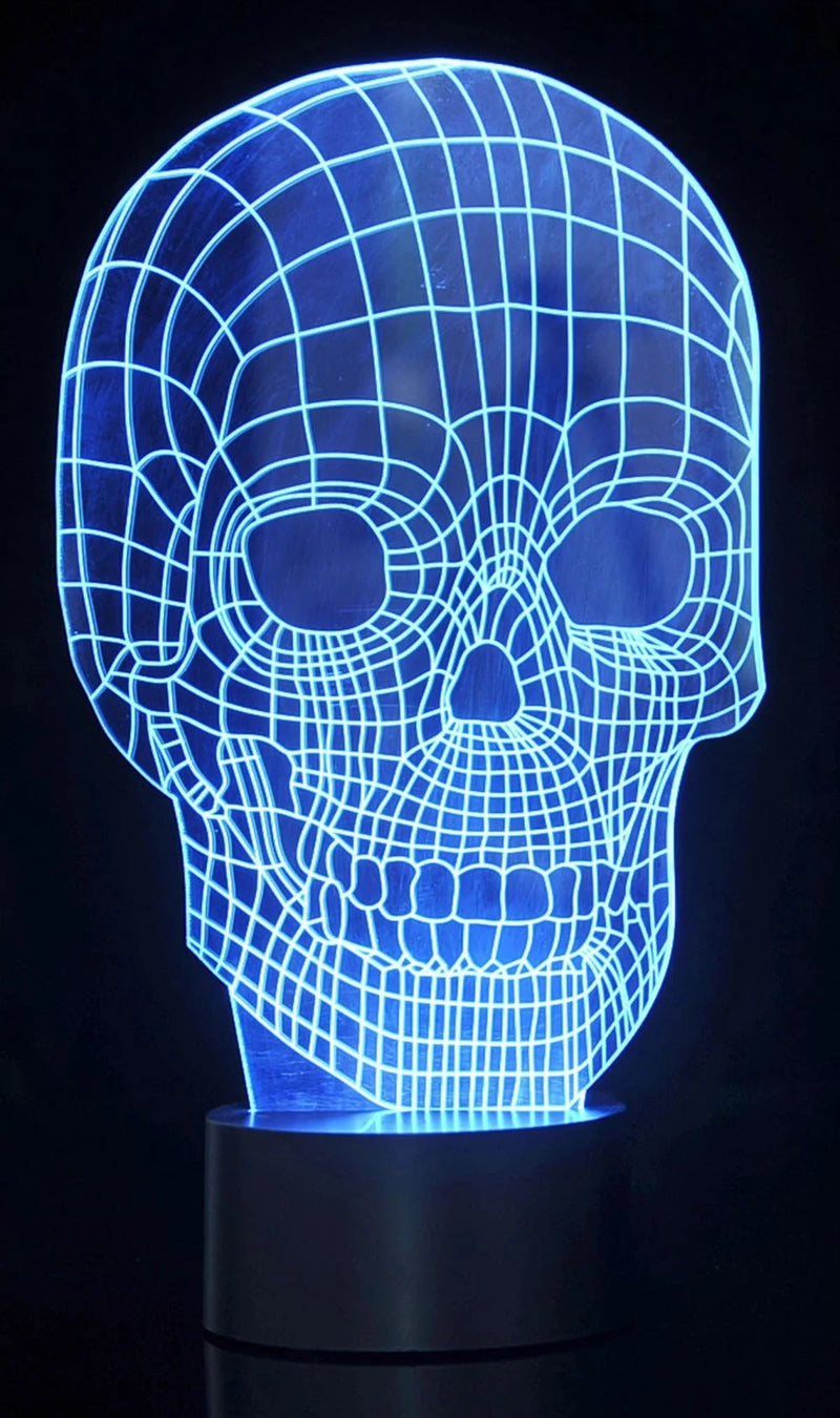 3D LED skull light with blue wireframe design, creating a glowing skull effect.