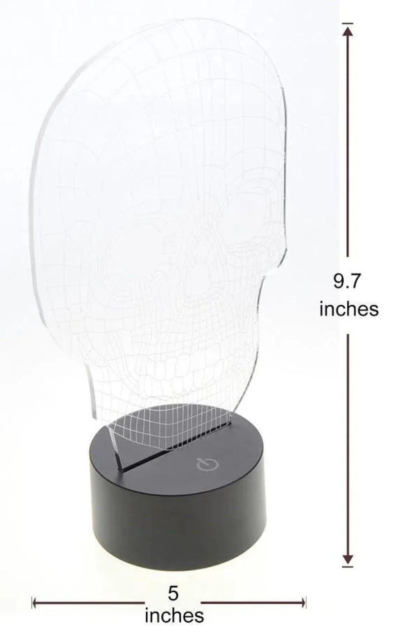 3D LED skull light dimensions, with height of 9.7 inches and width of 5 inches for a compact display.