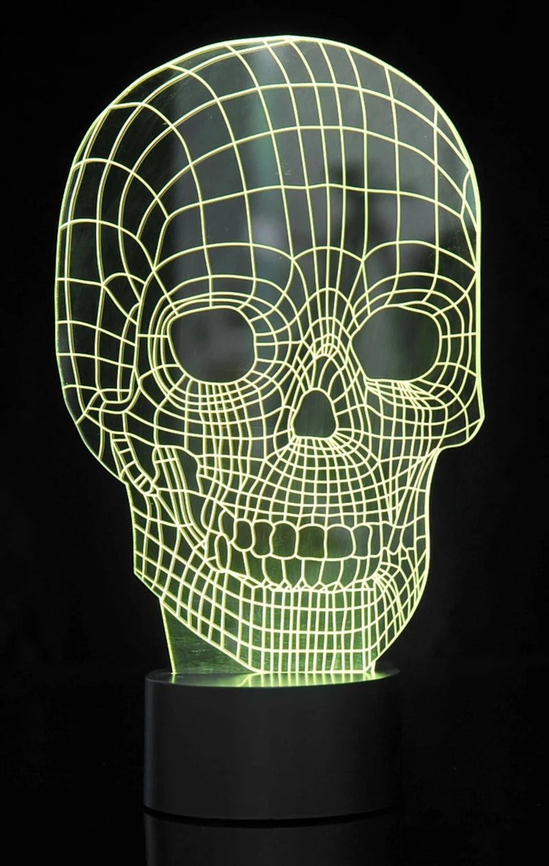 3D LED skull light with green wireframe design, ideal for decor or themed lighting