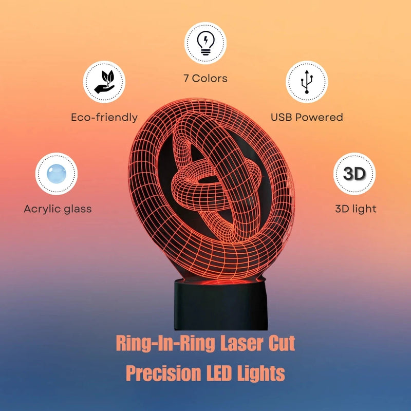 Eco-friendly 3D light with precision LED, USB powered, and 7 color options.