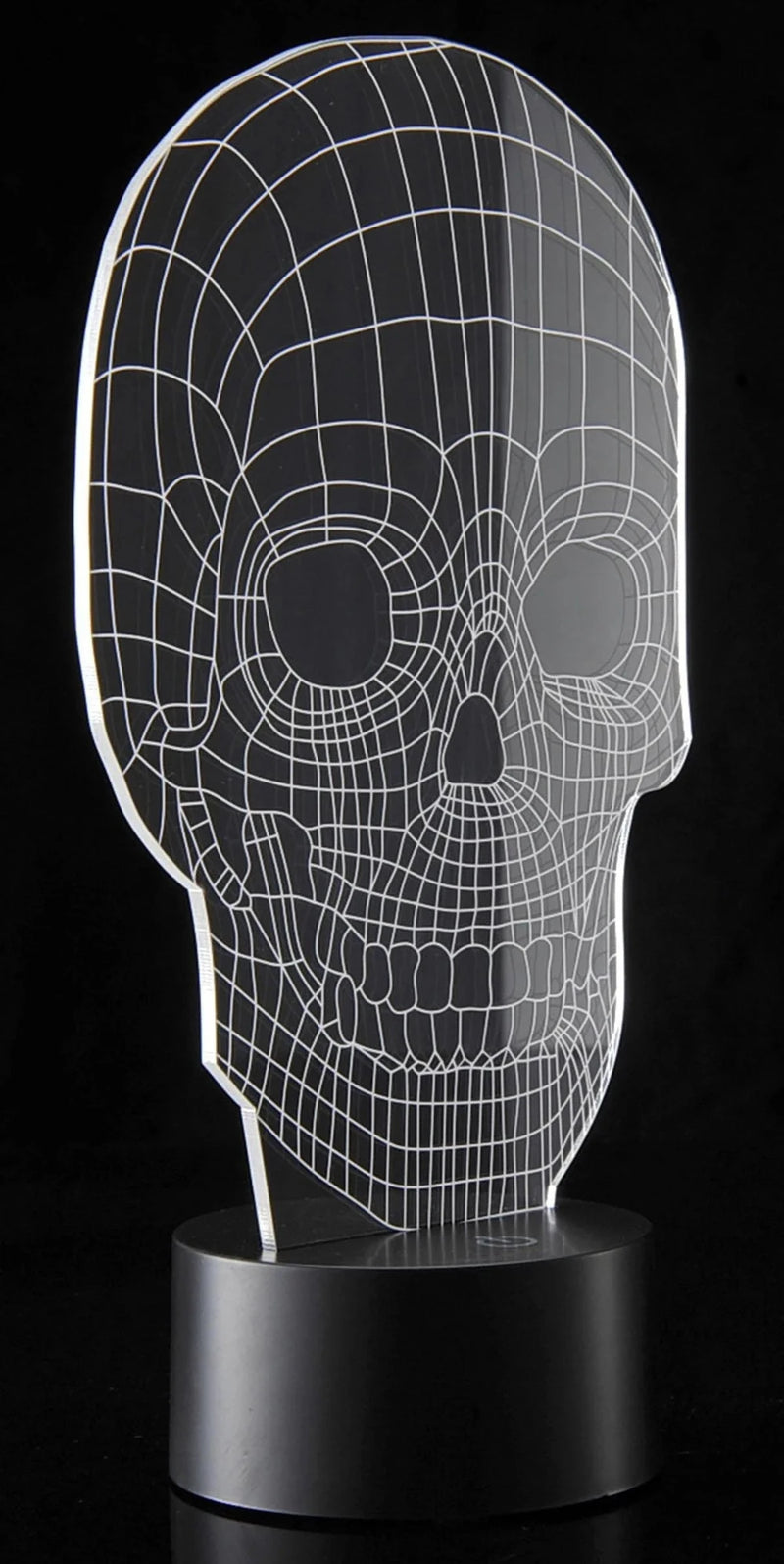 Transparent 3D LED skull light plate, showcasing a clear wireframe skull design
