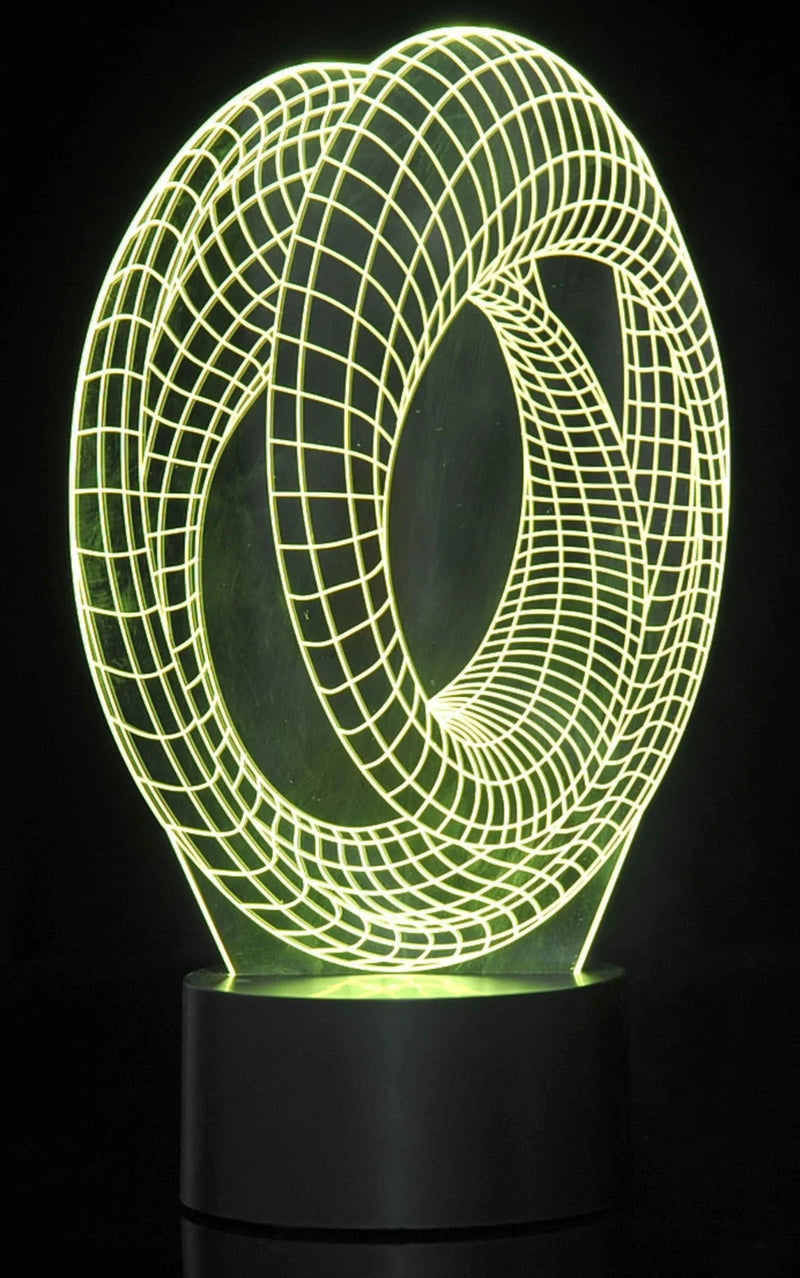 3D illusion lamp illuminated in green, showing a grid pattern for a modern and artistic effect