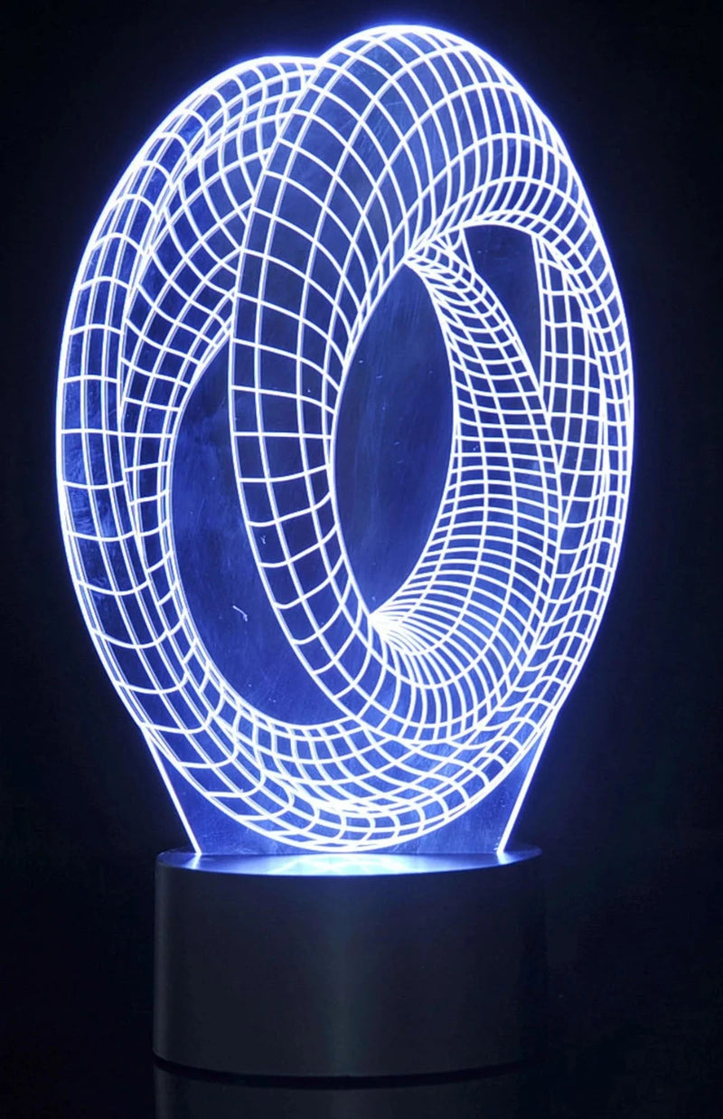 3D illusion lamp emitting white light with a grid design, perfect for modern decor.