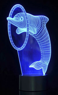 Blue LED 3D illusion dolphin night light with hoop design for kids and decor