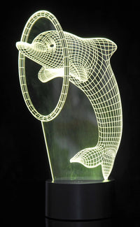 ellow LED 3D illusion dolphin night light, playful and creative lighting for kids.