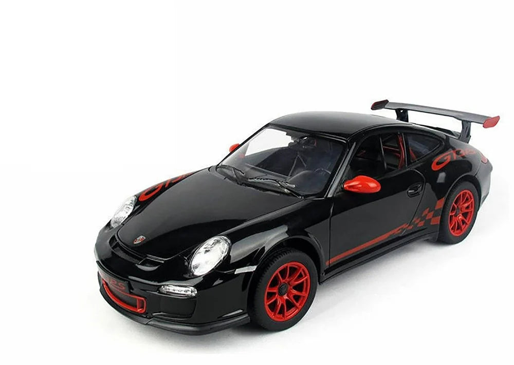 Black sports car with red accents on a white background