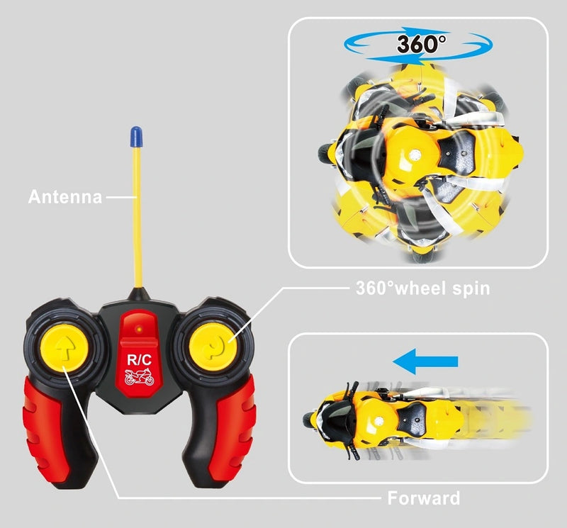 RC Motorcycle Toy 1:12 Scale – Yellow Remote Control Bike with Lights & Sounds