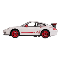 White model car with red accents on a white background