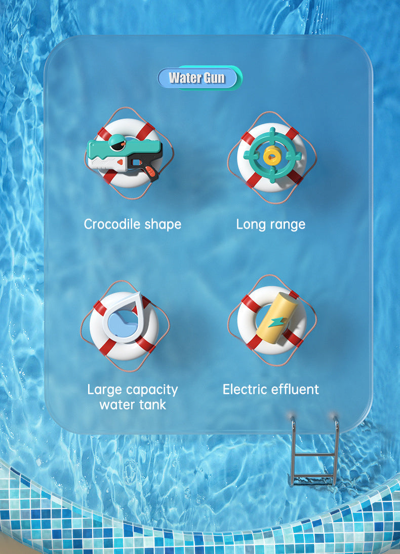 Cute Crocodile Electric Water Gun — Automatic Summer Squirt Toy for Kids