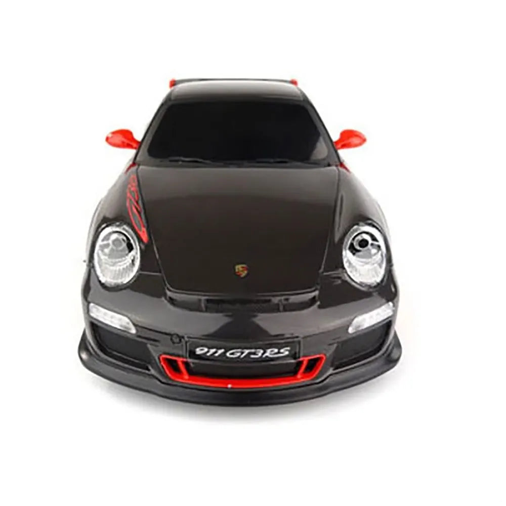 Black Porsche 911 GT3 RS model car on a white background