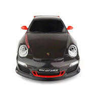 Black Porsche 911 GT3 RS model car on a white background