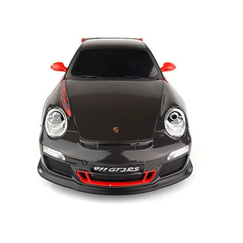 Black Porsche 911 GT3 RS model car on a white background