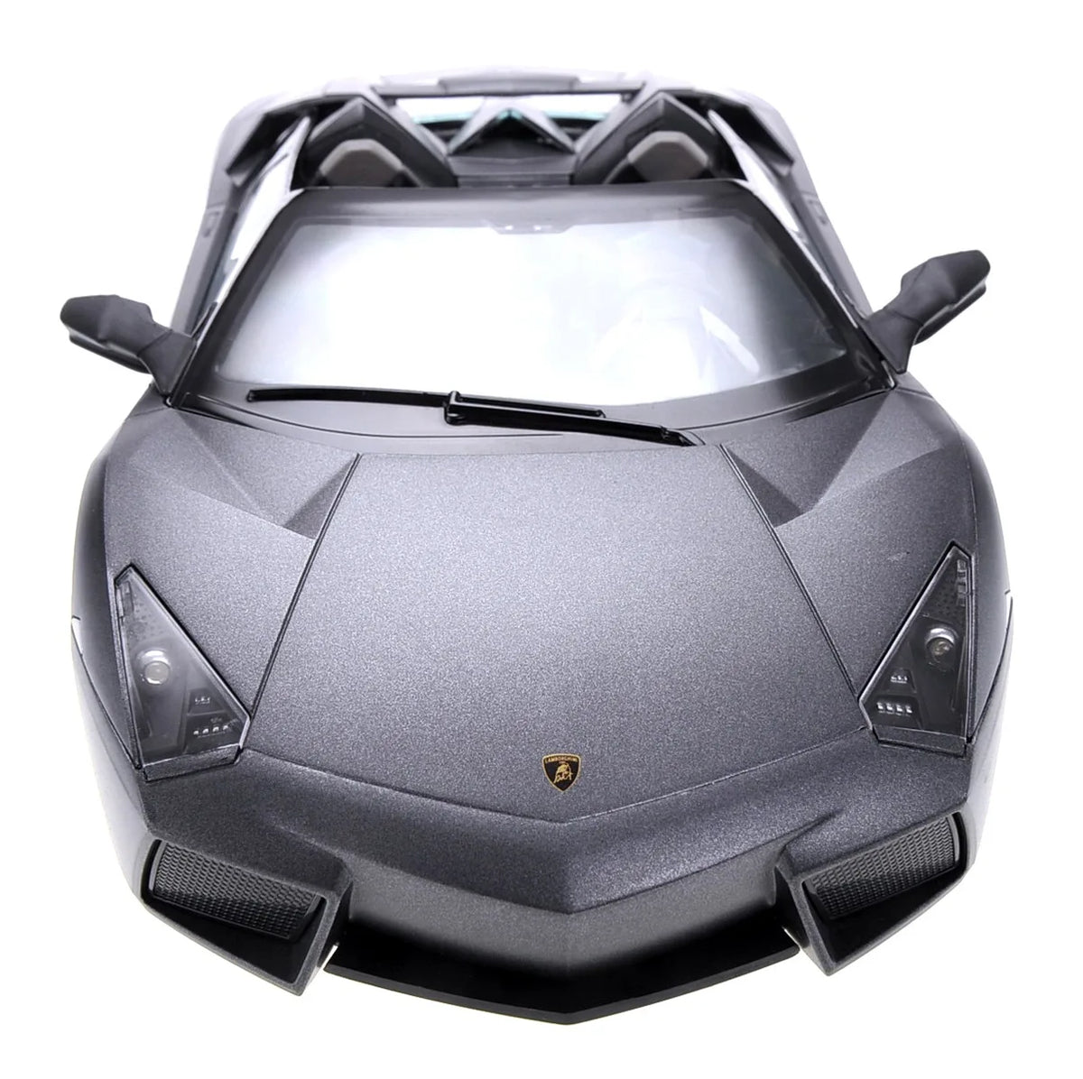 Front view of a silver Lamborghini sports car on a white background
