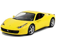 Yellow Ferrari model car on a white background