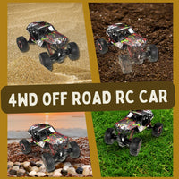 4WD off-road rock crawler RC car showcasing versatility on various terrains.