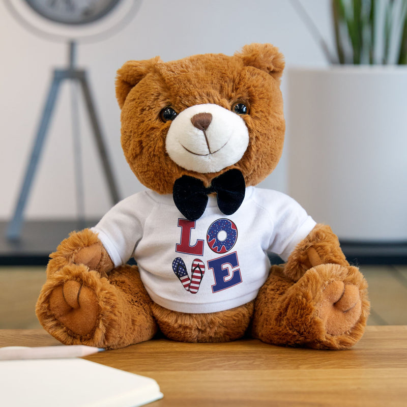 Adorable Teddy Bear with Love T-Shirt, Cuddly Gift for Kids, Soft Plush Toy for Valentine’s Day, Birthday, Nursery Decor, Loveable Keepsake