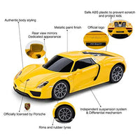 Yellow toy car with features labeled on a white background