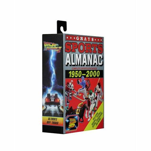 Sports Almanac book cover with a lightning bolt design and sports figures on a white background