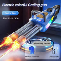 Electric colorful Gatling gun with accessories on a dark background